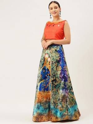 Peacock Blue Semi-Stitcehd Lehenga Choli Set With Dupatta 2