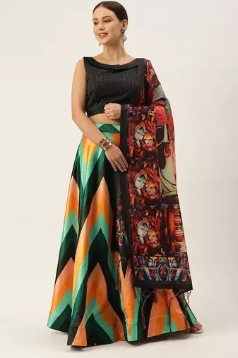 Black Semi-Stitched Lehenga Choli Set With Dupatta