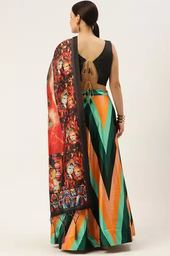 Black Semi-Stitched Lehenga Choli Set With Dupatta