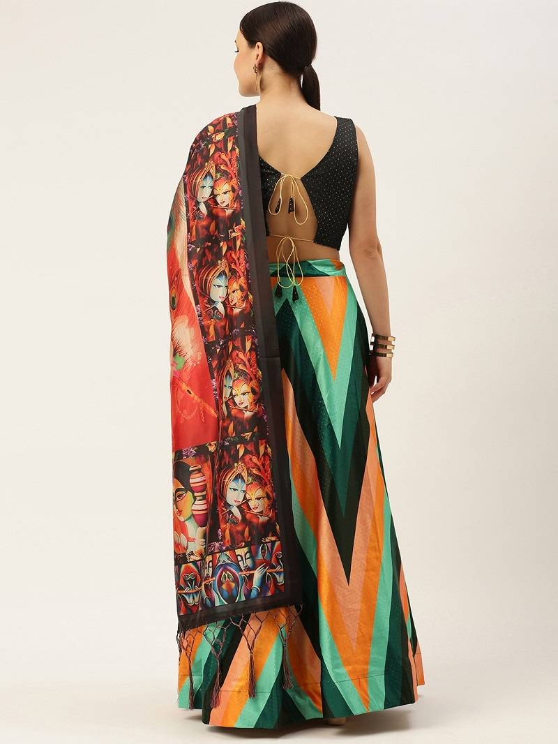 Black Semi-Stitched Lehenga Choli Set With Dupatta