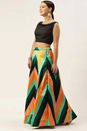 Black Semi-Stitched Lehenga Choli Set With Dupatta