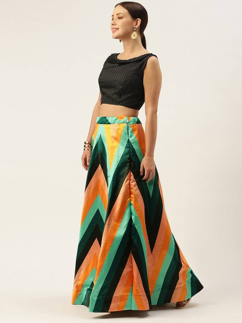 Black Semi-Stitched Lehenga Choli Set With Dupatta