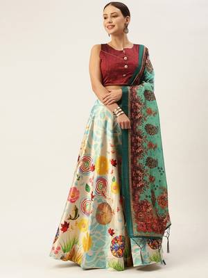 Light-Blue Semi-Stitched Lehenga Choli Set With Dupatta 1