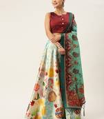 Light-Blue Semi-Stitched Lehenga Choli Set With Dupatta