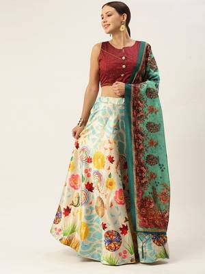 Light-Blue Semi-Stitched Lehenga Choli Set With Dupatta 2