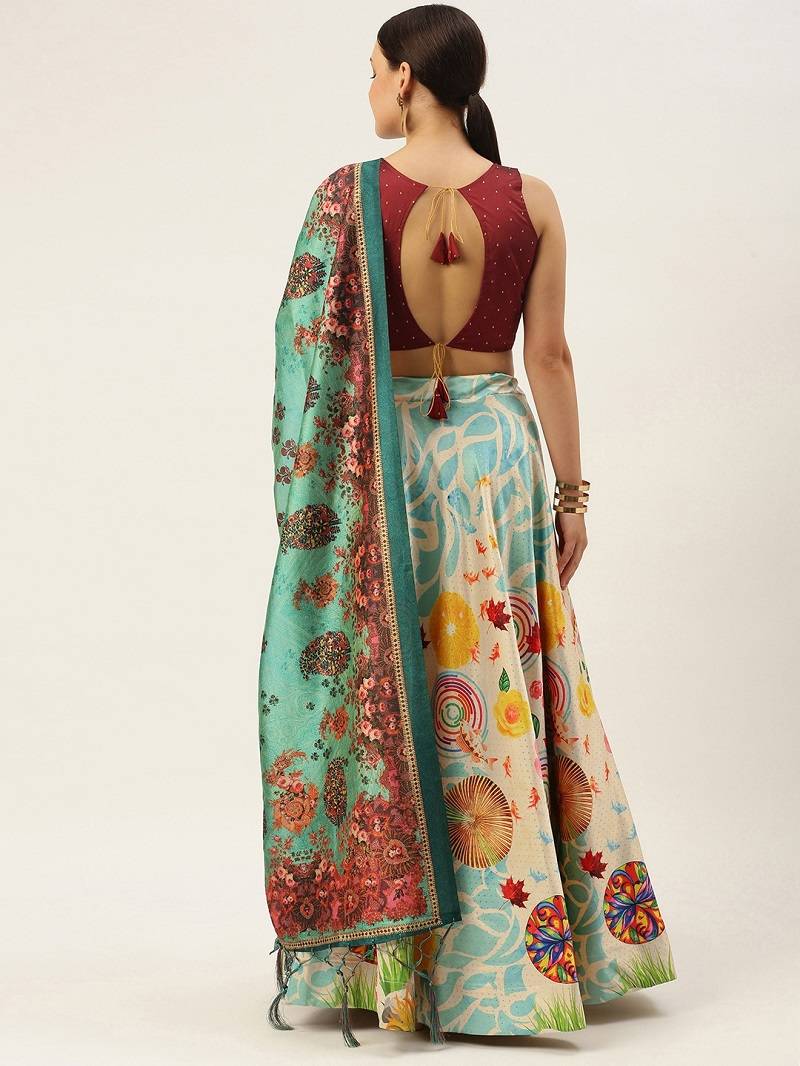 Light-Blue Semi-Stitched Lehenga Choli Set With Dupatta
