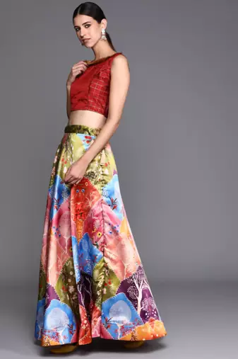 Multi-Color Lehenga Choli Set With Dupatta