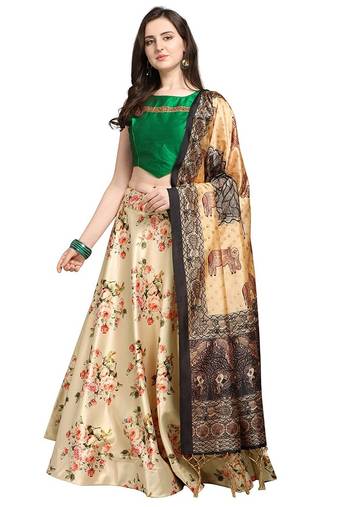 Cream Semi-Stitched Lehenga Choli Set With Dupatta