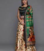 Cream Satin Silk Semi-Stitched Lehenga Choli Set WIth Dupatta