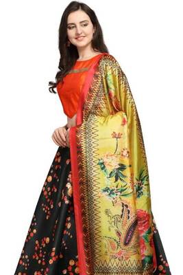 Black Satin Silk Lehenga Choli Set With Dupatta 1
