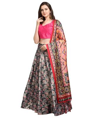 Grey Semi-Stitched Lehenga Choli Set With Dupatta 1