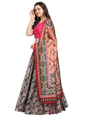 Grey Semi-Stitched Lehenga Choli Set With Dupatta 2