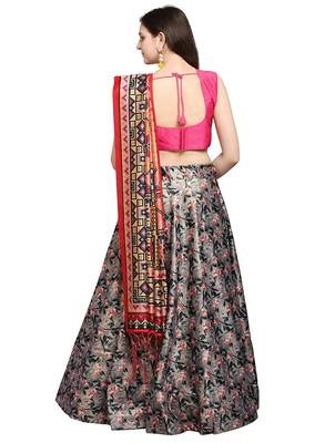 Grey Semi-Stitched Lehenga Choli Set With Dupatta 3