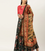 Dark Green Satin Silk Lehenga Choli Set With Dupatta