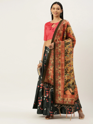Dark Green Satin Silk Lehenga Choli Set With Dupatta 2