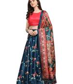 Blue Satin Silk Lehenga Choli Set With Dupatta