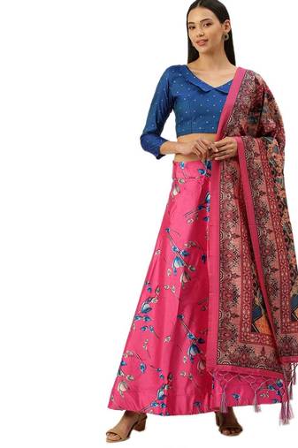 Pink Satin Silk Lehenga Choli Set With Dupatta
