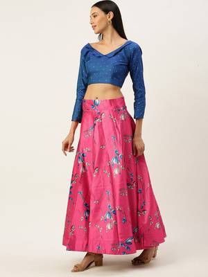 Pink Satin Silk Lehenga Choli Set With Dupatta 2