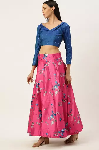 Pink Satin Silk Lehenga Choli Set With Dupatta