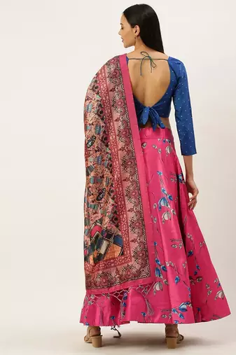 Pink Satin Silk Lehenga Choli Set With Dupatta