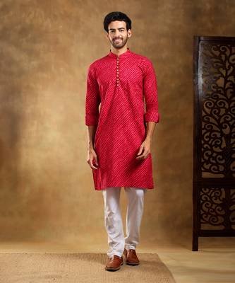 Navrang pink cotton leheriya kurta set 1