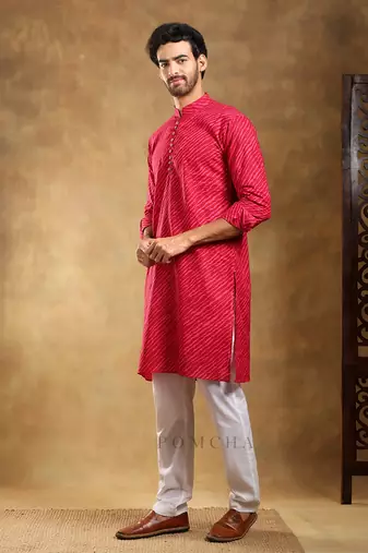 Navrang pink cotton leheriya kurta set