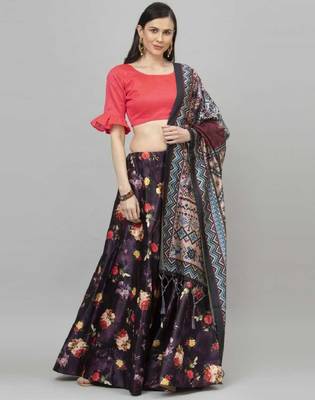 Black Satin Silk Lehenga Choli Set With Dupatta 1