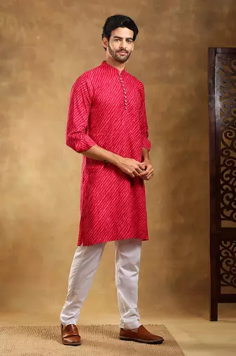Navrang pink cotton leheriya kurta set