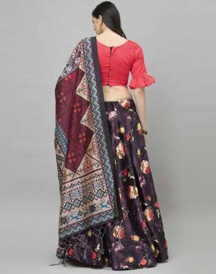 Black Satin Silk Lehenga Choli Set With Dupatta 4