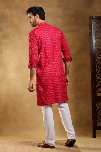 Navrang pink cotton leheriya kurta set