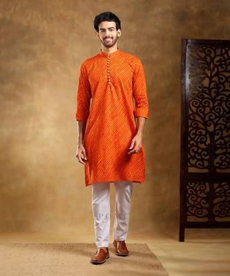 Navrang orange cotton leheriya kurta set 1