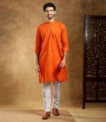 Navrang orange cotton leheriya kurta set
