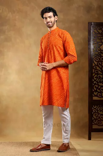 Navrang orange cotton leheriya kurta set
