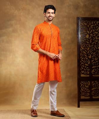 Navrang orange cotton leheriya kurta set 3