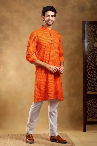 Navrang orange cotton leheriya kurta set