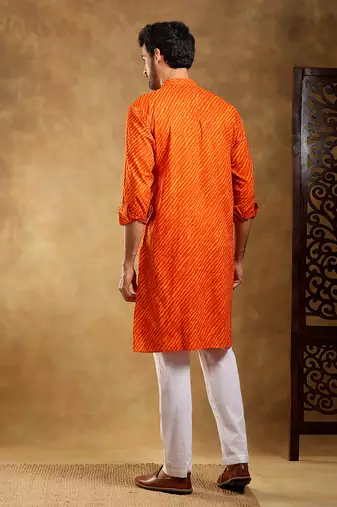 Navrang orange cotton leheriya kurta set