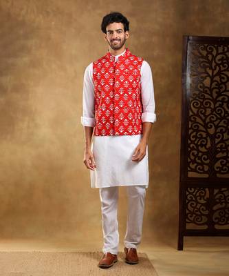Sadabahar surukh cotton hand block bandi set 1