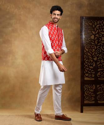 Sadabahar surukh cotton hand block bandi set 2