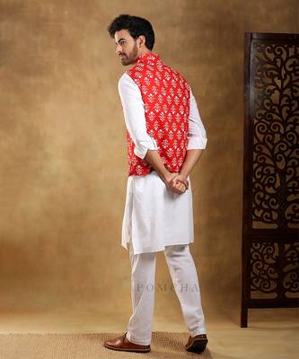 Sadabahar surukh cotton hand block bandi set 3