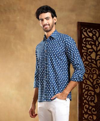 Madkal blue cotton hand block shirt 1