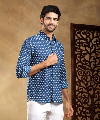 Madkal blue cotton hand block shirt 2