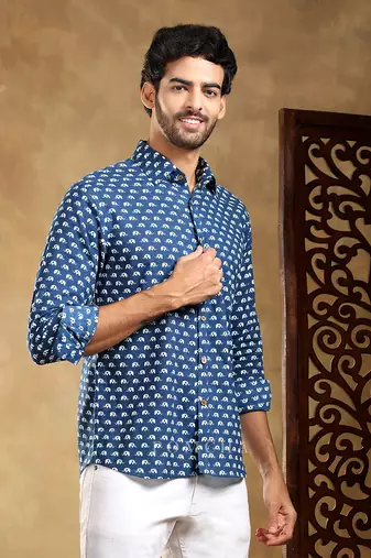Madkal blue cotton hand block shirt