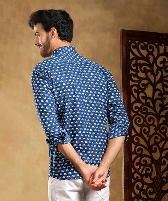 Madkal blue cotton hand block shirt 3