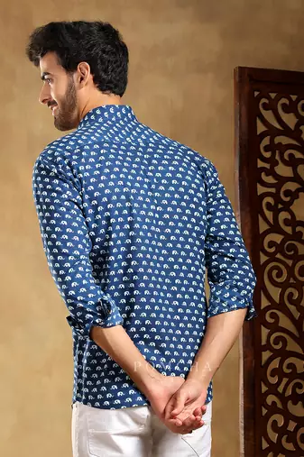 Madkal blue cotton hand block shirt