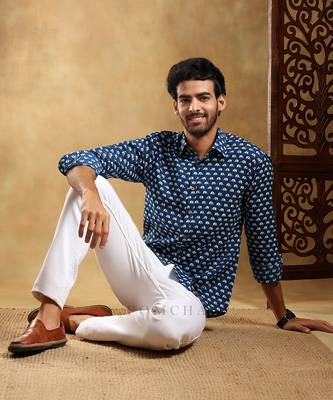 Madkal blue cotton hand block shirt 4