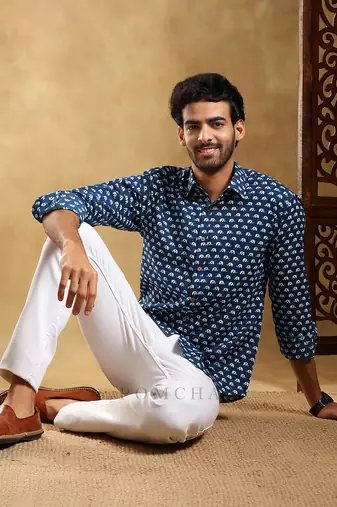 Madkal blue cotton hand block shirt