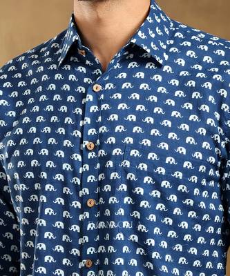 Madkal blue cotton hand block shirt 5