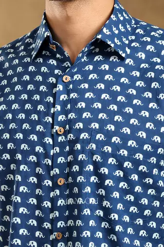 Madkal blue cotton hand block shirt