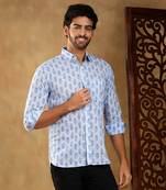 Sagar blue cotton hand block shirt