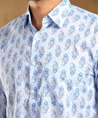 Sagar blue cotton hand block shirt 4